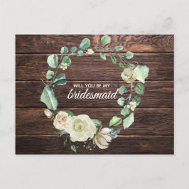 Rustieke witte roos houten bloem waterverf bruilof uitnodiging briefkaart