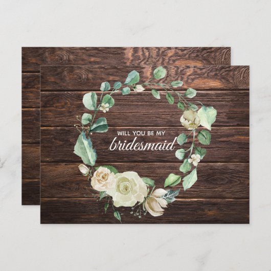 Rustieke Witte Roos Houten Bloemige Waterverf Trou Uitnodiging Briefkaart (Voorkant / Achterkant)