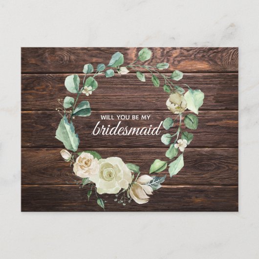 Rustieke Witte Roos Houten Bloemige Waterverf Trou Uitnodiging Briefkaart (Voorkant)