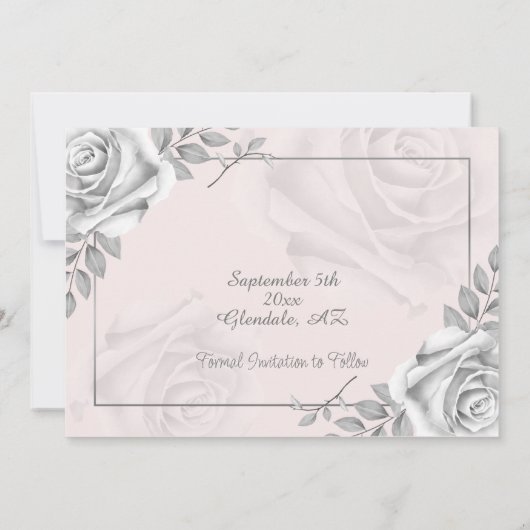 Rustieke Witte Rose Fotosjabloon Sla de datum op Save The Date (Achterkant)