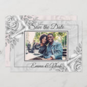 Rustieke Witte Rose Fotosjabloon Sla de datum op Save The Date (Voorkant / Achterkant)