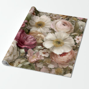 Rustieke Witte Roze Botanische Pastel Vintage Bloe Cadeaupapier