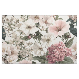 Rustieke witte roze botanische pastel vintage bloe stof