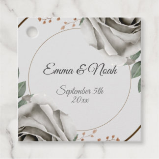 Rustieke witte rozen bloemen bruiloft bedankjes labels