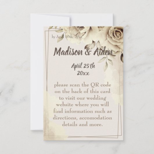 Rustieke witte rozen bruiloft details behuizing Ka RSVP Kaartje (Voorkant)