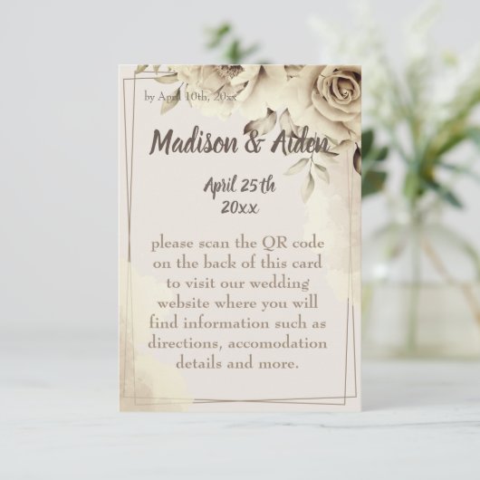 Rustieke witte rozen bruiloft details behuizing Ka RSVP Kaartje (Staand voorkant)