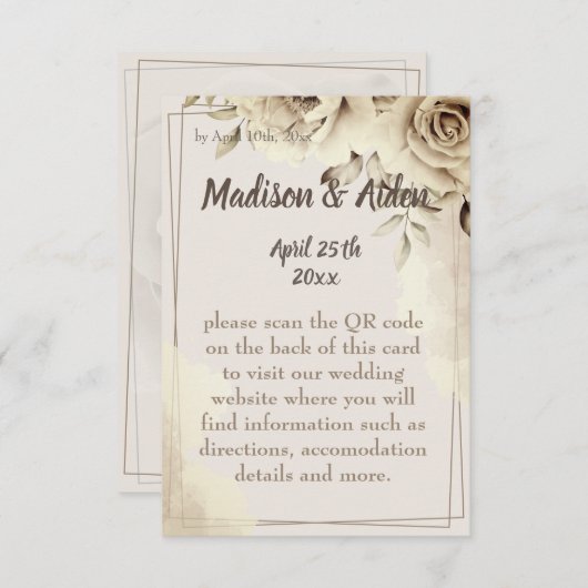 Rustieke witte rozen bruiloft details behuizing Ka RSVP Kaartje (Voorkant / Achterkant)