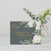 Rustieke witte rozen groen moderne botanische RSVP Folie Uitnodiging Briefkaart (Staand Voorkant)