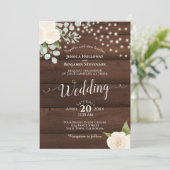 Rustieke witte rozen & lichten op schuur hout brui kaart (Staand voorkant)