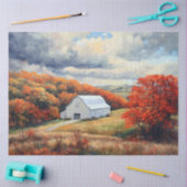 Rustieke Witte Schuur Herfstbomen Decoupage Tissuepapier (Craft)