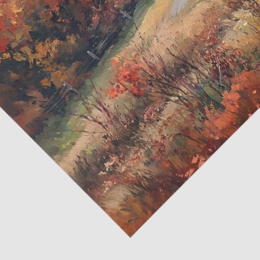 Rustieke Witte Schuur Herfstbomen Decoupage Tissuepapier (Detail)