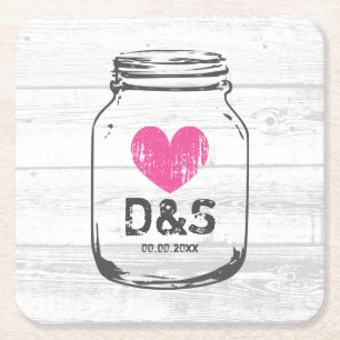 Rustieke witte schuur hout metselaar jar bruiloft  kartonnen onderzetters