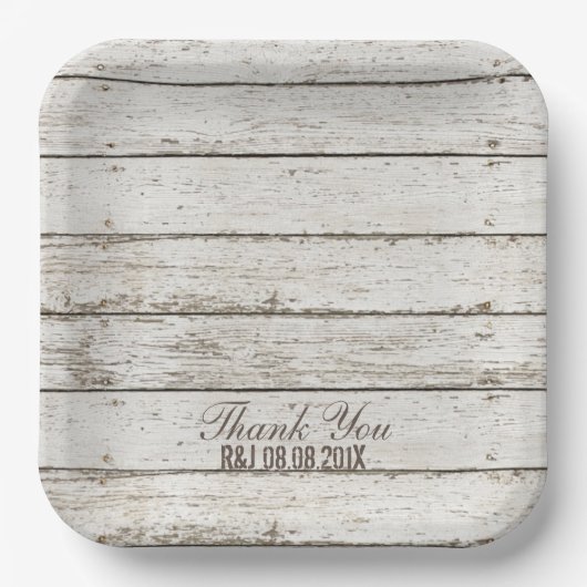 rustieke  witte schuur hout schuur bruiloft gunst papieren bordje (Voorkant)