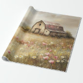 Rustieke Witte Schuur Wildflower Field Decoupage Cadeaupapier (Uitgerold)