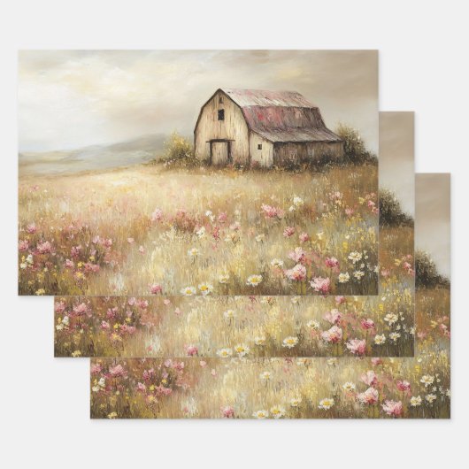 Rustieke Witte Schuur Wildflower Field Decoupage Inpakpapier Vel (Set)