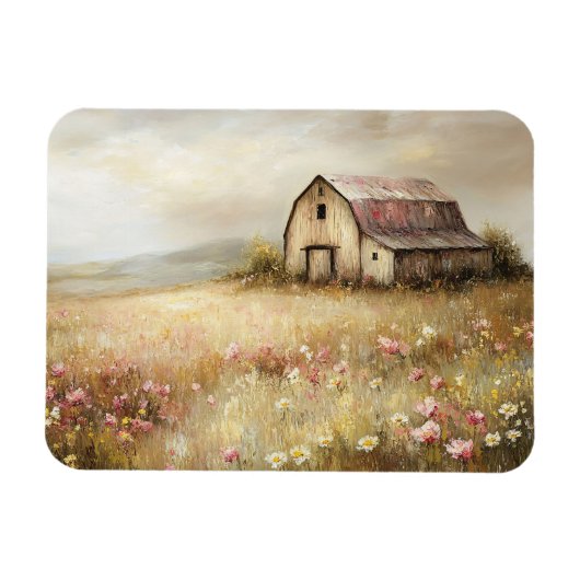 Rustieke Witte Schuur Wildflower Field Flexibel Magneet (Horizontaal)