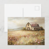 Rustieke Witte Schuur Wildflower Field Painting Briefkaart (Voorkant / Achterkant)