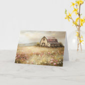 Rustieke Witte Schuur Wildflower Field Painting Kaart (Gele Bloem)