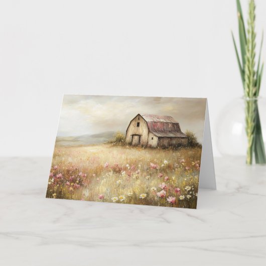 Rustieke Witte Schuur Wildflower Field Painting Kaart (Voorkant)