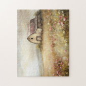 Rustieke Witte Schuur Wildflower Field Painting Legpuzzel (Verticaal)