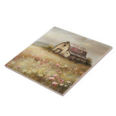 Rustieke Witte Schuur Wildflower Field Painting Tegeltje (Zijkant)