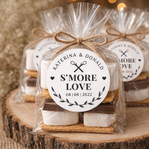 Rustieke witte S'more-liefde trouwgunst ontwerp Ronde Sticker