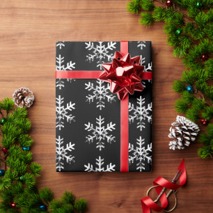 Rustieke witte sneeuwvlok in distressed zwart Holi Cadeaupapier