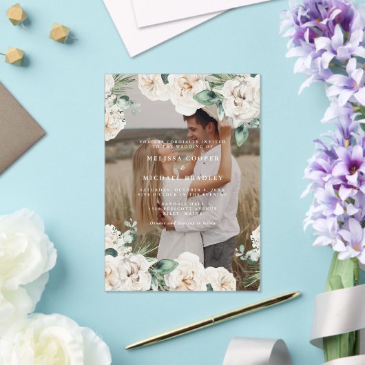 Rustieke Witte Waterverf Bloemen Fotobruiloft Acryl Uitnodigingen (Insitu (Huwelijk))