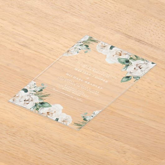 Rustieke Witte Waterverf Bloemen Huwelijk Acryl Uitnodigingen (Laagn)