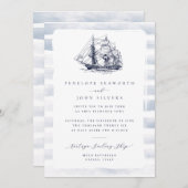 Rustieke Witte Waterverf Nautische Scheepsbruiloft Kaart (Voorkant / Achterkant)