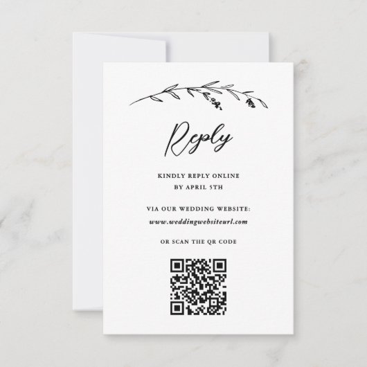 Rustieke Witte Wildbloem Online QR Code Bruiloft RSVP Kaartje (Voorkant)