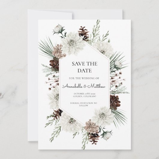 Rustieke Witte Winter Bloemen Save the Date Kaart (Voorkant)