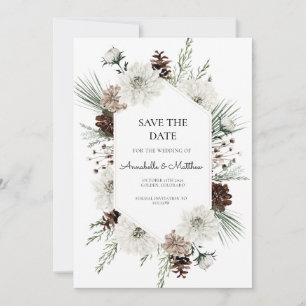 Rustieke Witte Winter Bloemen Save the Date Kaart