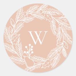 Rustieke witte winter krans Monogram Blush Ronde Sticker