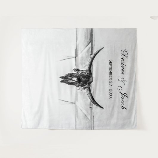 Rustieke witte zwarte western koe doodshoofd achte wandkleed (Voorkant (horizontaal))