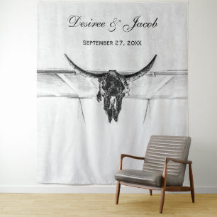 Rustieke witte zwarte western koe doodshoofd achte wandkleed