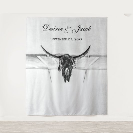 Rustieke witte zwarte western koe doodshoofd achte wandkleed (Voorkant)