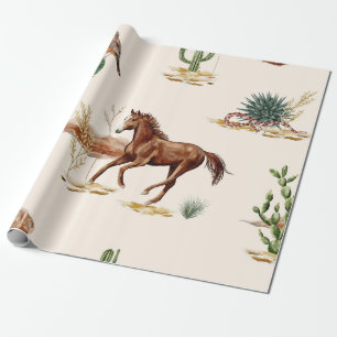 Rustieke Woestijn Aquarel Paard en Cactus Wilde Di Cadeaupapier