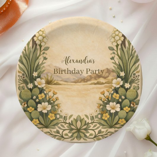 Rustieke Woestijn Botanicals Verjaardag Papieren Bordje