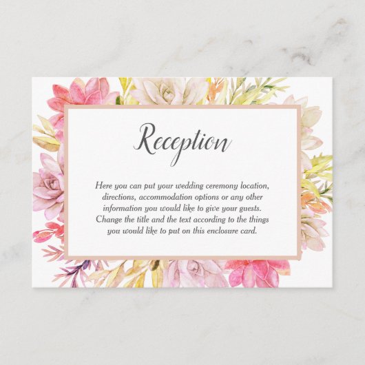 Rustieke woestijn Succulent Bruiloft Receptie Info Informatiekaartje (Voorkant)