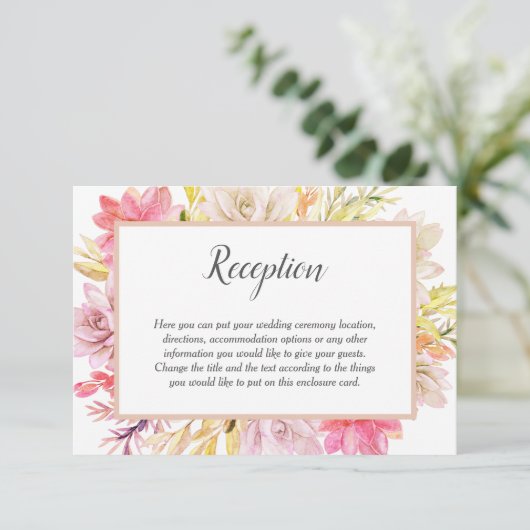 Rustieke woestijn Succulent Bruiloft Receptie Info Informatiekaartje (Staand voorkant)