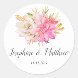 Rustieke woestijn vetplanten bruiloft ronde sticker