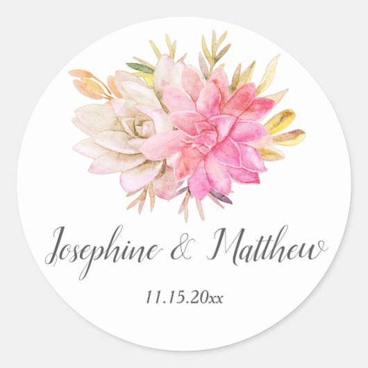 Rustieke woestijn vetplanten bruiloft ronde sticker (Voorkant)