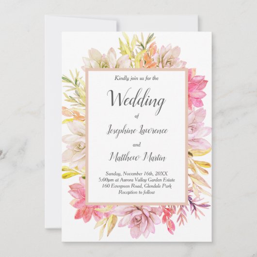 Rustieke woestijn vetplanten bruiloft uitnodiginge kaart (Voorkant)