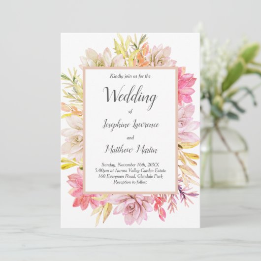 Rustieke woestijn vetplanten bruiloft uitnodiginge kaart (Staand voorkant)