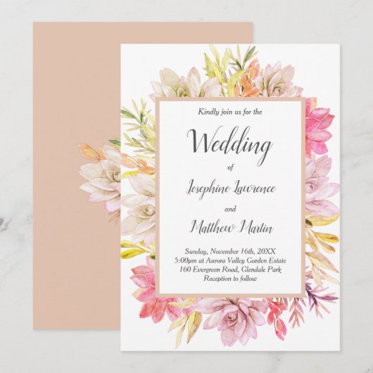 Rustieke woestijn vetplanten bruiloft uitnodiginge kaart (Voorkant / Achterkant)