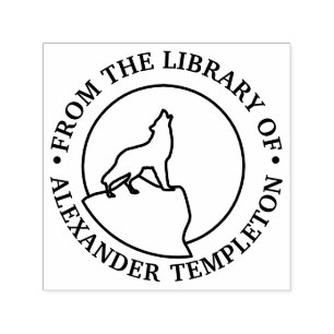 Rustieke wolf huilen bij Moon Line Art Library Zelfinktende Stempel