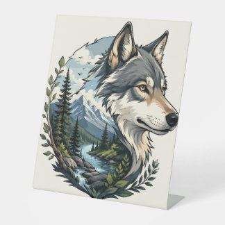 Rustieke Wolf Tafel Decoratie Reclamebord Met Voetstuk