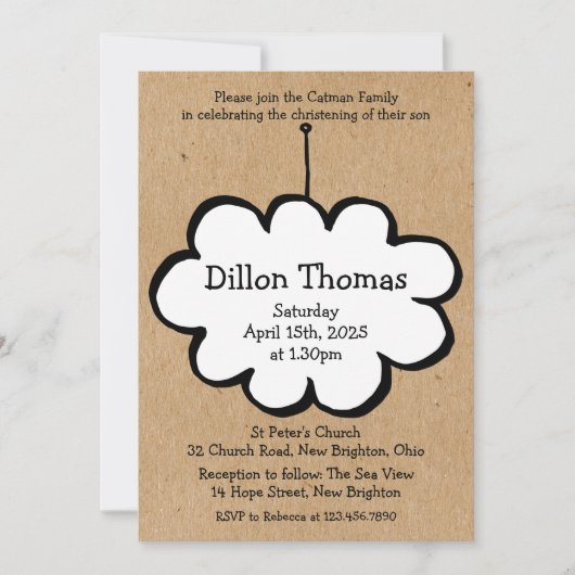 Rustieke wolk op een String doopsel Kaart (Voorkant)