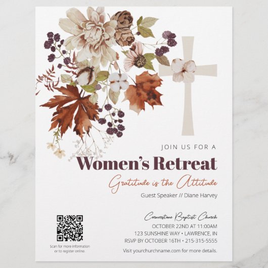 Rustieke Women's Church Retreat Herfst Floral Flyer (Voorkant)